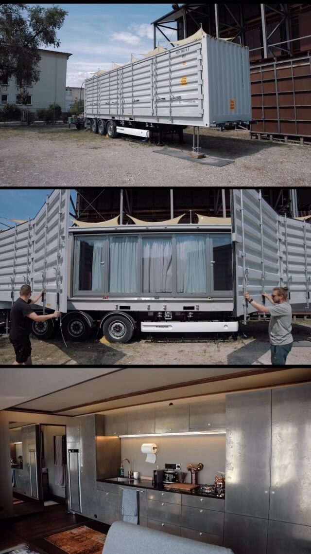 Partnership: Hermitainer by Flexicube. A container house with a sliding module that expands the usable space 🤩 Full video on our YouTube channel  flexicube.pl.official link in Bio #containerhome #containerhouse #shippingcontainerhome #shippingcontainerhouse #cabin #flexicubepl #tinyhome #containerarchitecture